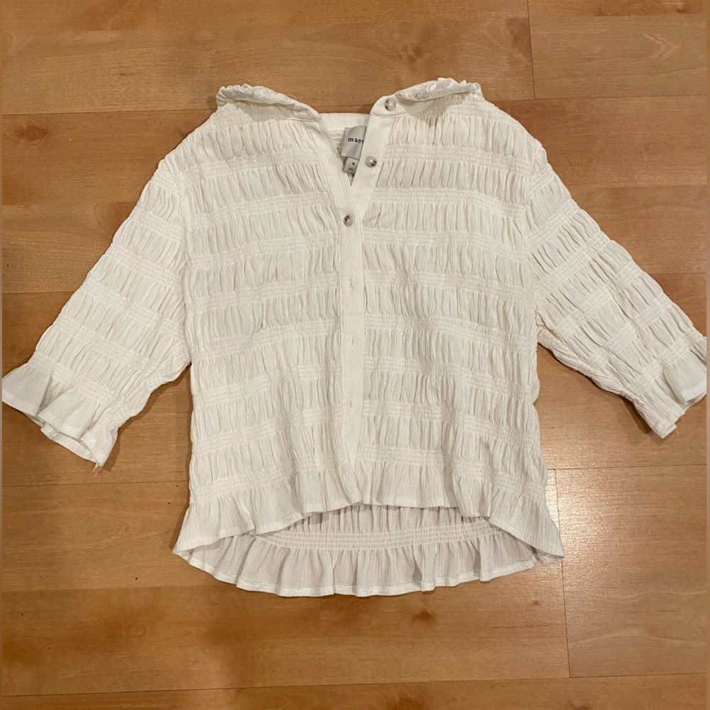 Ivory Smocked Button Front Top